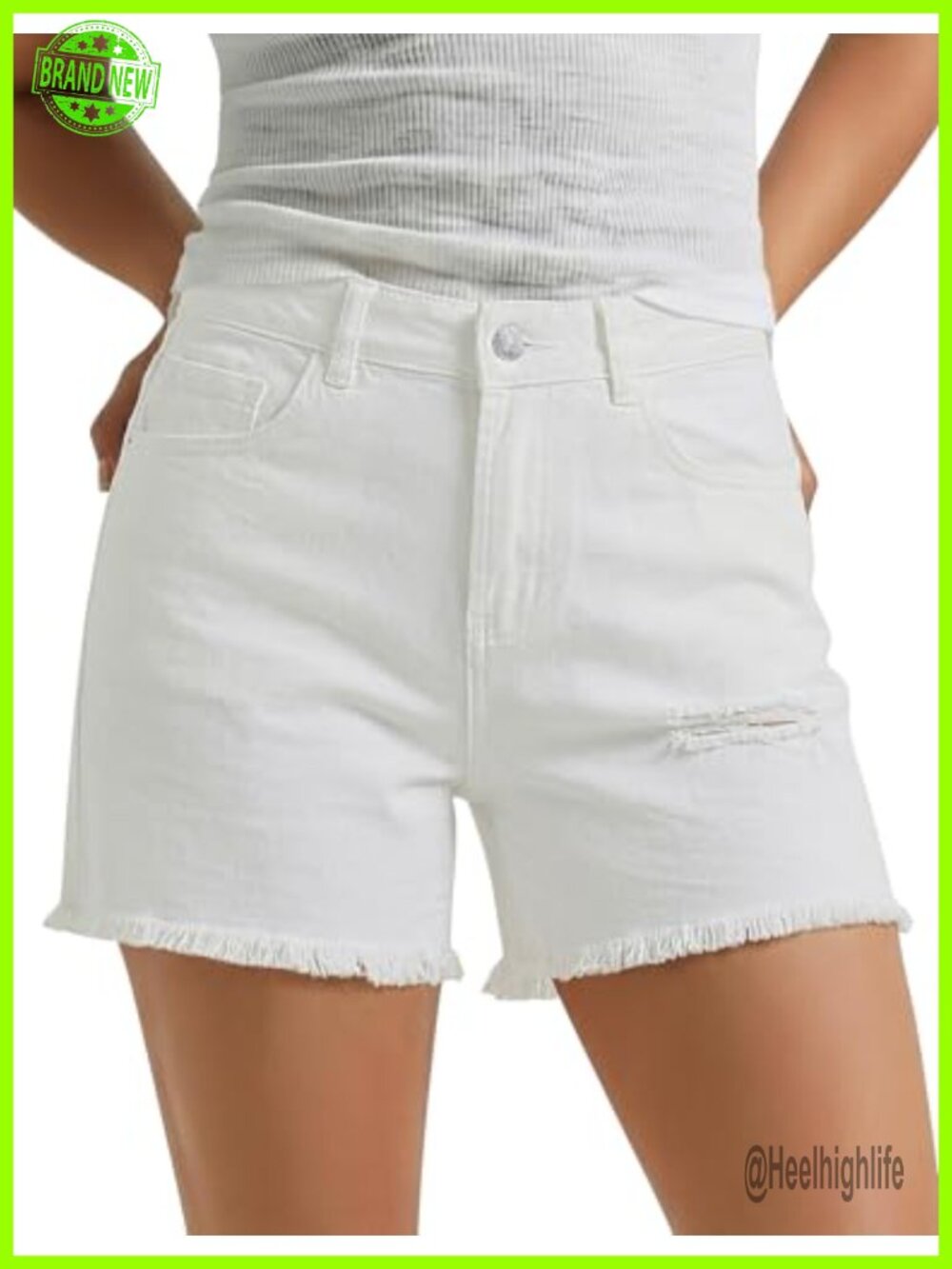 High Waisted Stretchy Distressed Jean Shorts Ripped Cut Off Frayed Hem Denim